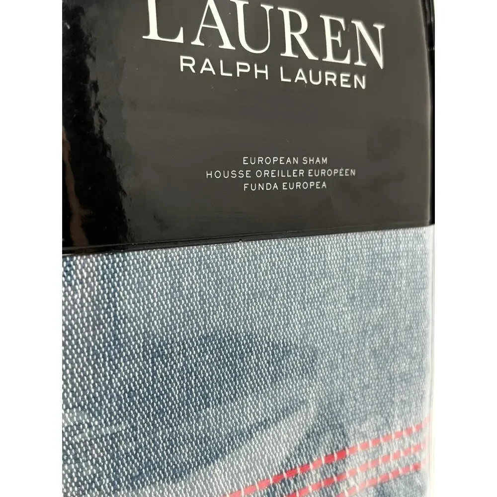 Ralph Lauren Maggie Texture Indigo Blue Euro Sham Red Coral Trim European Denim